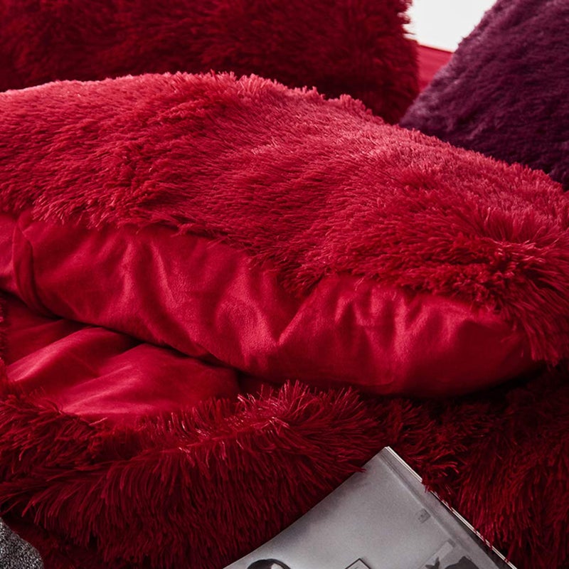MorroMorn 5 PCS Shaggy Duvet Cover Bedding Set - Fluffy Comforter Cover Long Faux Fur Luxury Ultra Soft Cozy (Dark Red, King/California King) - Image 2